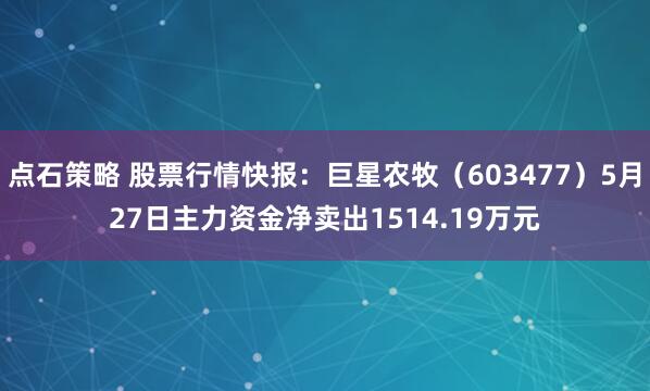 点石策略 股票行情快报：巨星农牧（603477）5月27日主力资金净卖出1514.19万元