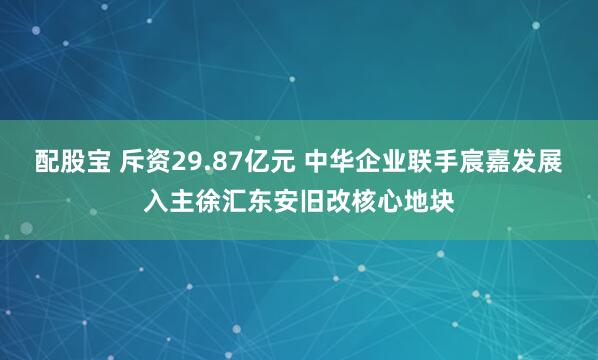 配股宝 斥资29.87亿元 中华企业联手宸嘉发展入主徐汇东安旧改核心地块